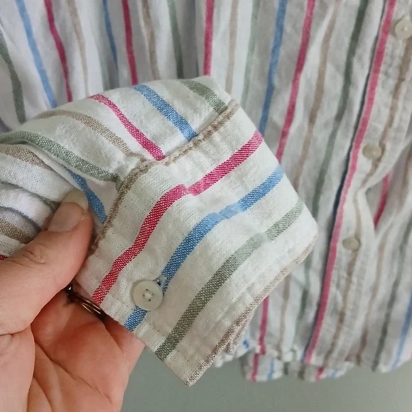 GAP Women's White Striped Button-Up Long Sleeve Linen Blend Shirt Size XL - Picture 3 of 7